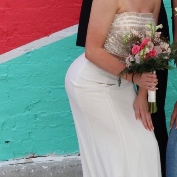 Jovani Two Piece Gold and White Prom Dress Size 2 - Picture 1 of 5